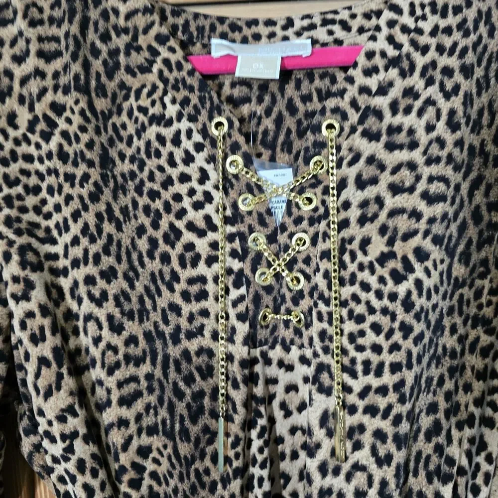 Michael Kors NWT! Stretchy‎ Belted Leopard Print 3/4 Sleeve Dress Size 0X C88
